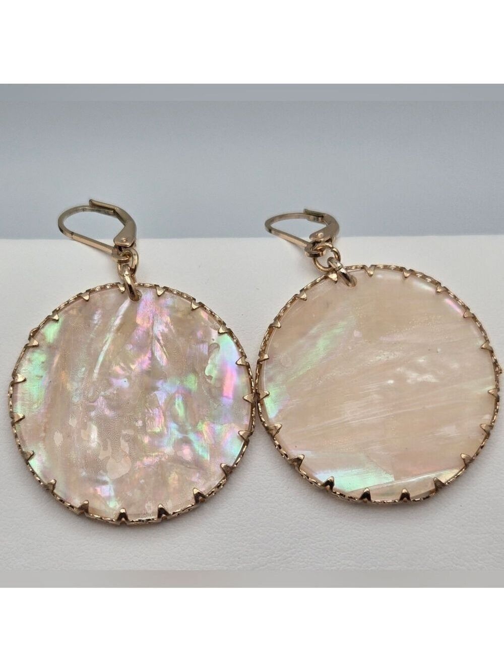 Lonna & Lilly Earrings Gold Tone Leverback w/Faux Mother of Pearl Discs